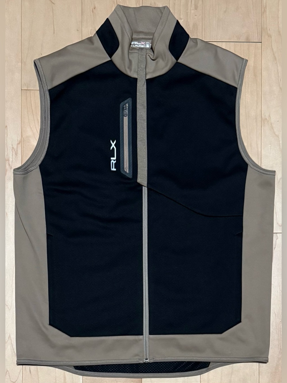 RLX Ralph Lauren Full Zip Hybrid Performance Golf Vest Black Brown Men’s Large